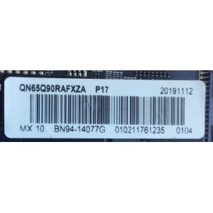 MAIN PARA SMART TV SAMSUNG / NUMERO DE PARTE BN94-14077G / BN41-02697A / BN97-15673L / BN9414077G / PANEL CY-TR065FLLV1H / DISPLAY BN9648138A / LSF650FF11-P01 / MODELO QN65Q90RAFXZA FA02	